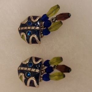 Crafty multicolored earrings with blues, greens, purples and silver